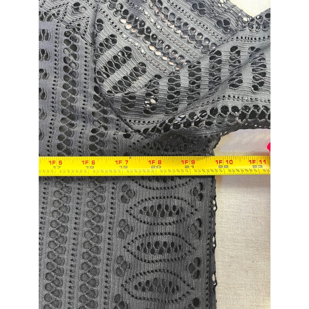 Dana Buchman Black Lace Elbow Sleeve Geometric Eyelet Blouse sz XL Office Goth - Picture 8 of 11